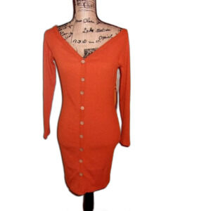 Iris Basic Large Rust Buttonfront Long Sleeved Mini Dress NWT